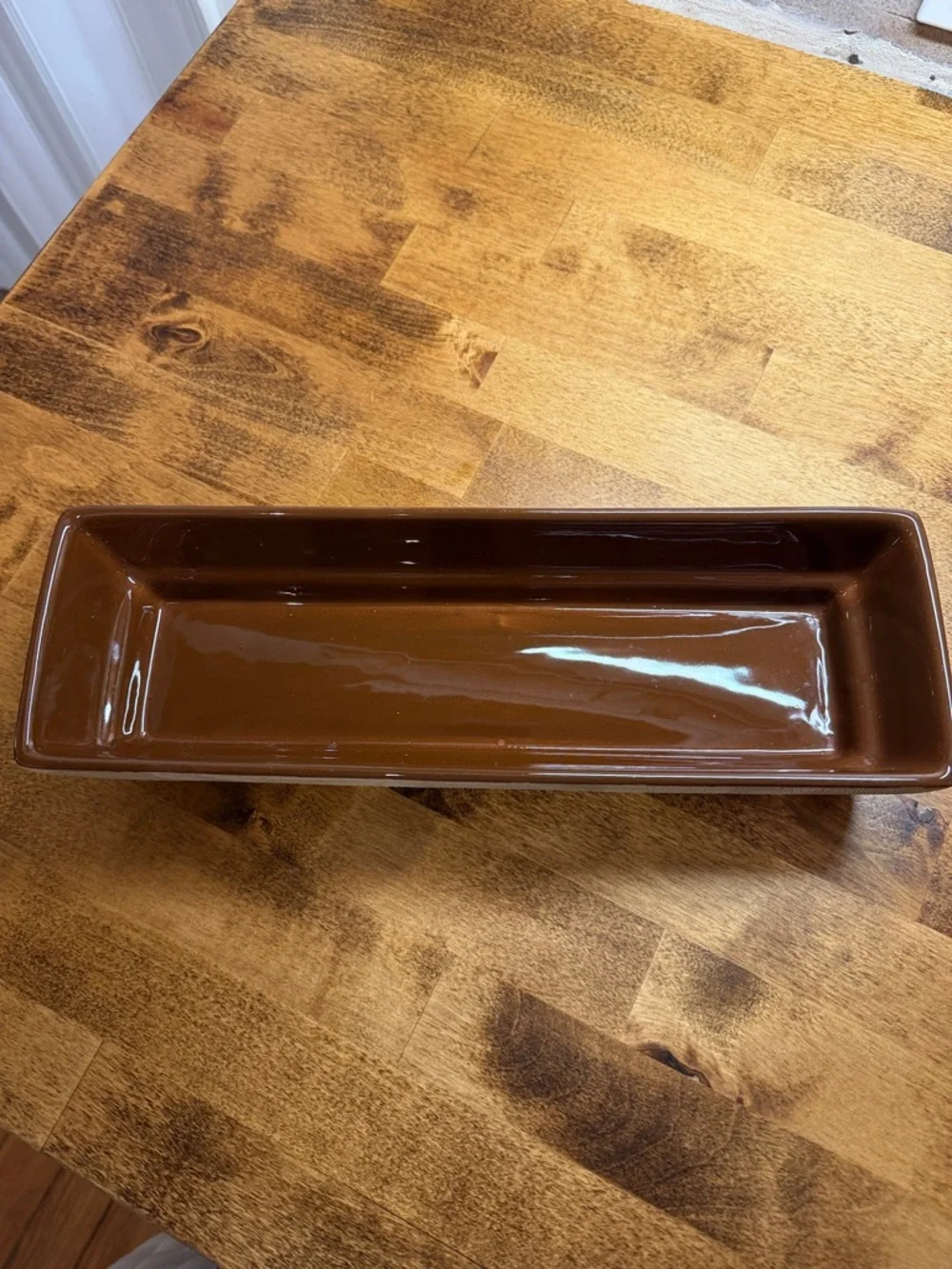 Cream Crackle Glaze Rectangular Ceramic Vanity Tray with Brown Interior